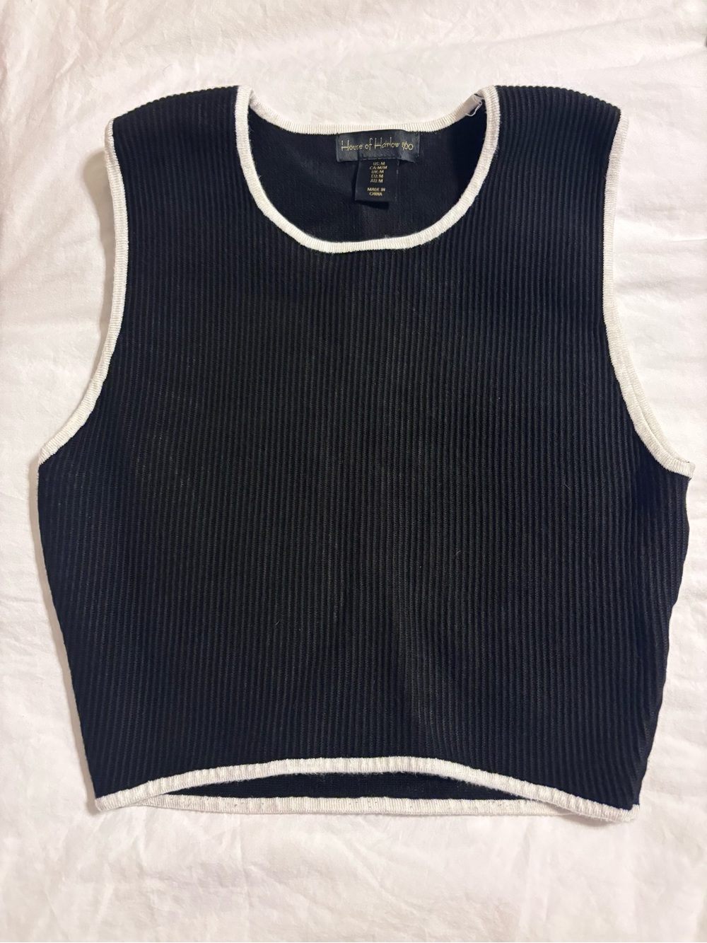 House of Harlow 1960 Black Ribbed Tank with White Trim